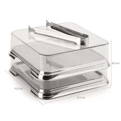 Imagem de Kit Porta Frios Quadrado Com Pegador Duplo Aço Inox Acrílico