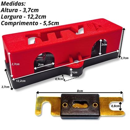 Imagem de Kit porta fusivel + fusível faca grande anl 100a para som automotivo barramento 3 vias com tampa