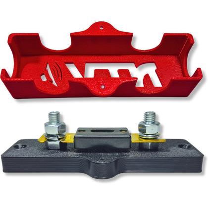 Imagem de Kit porta fusivel + fusível faca grande anl 100a para som automotivo barramento 3 vias com tampa