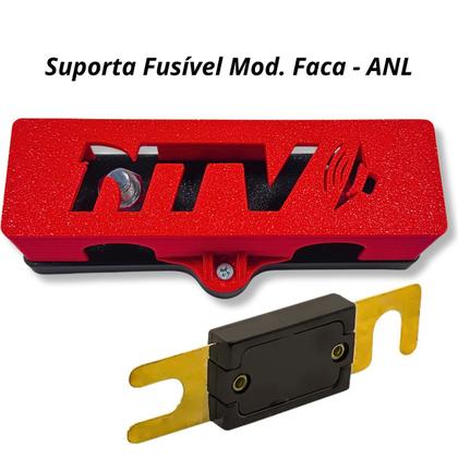 Imagem de Kit porta fusivel + fusível faca grande anl 200a para som automotivo barramento 3 vias com tampa