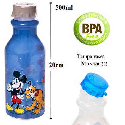 Imagem de Kit Porta Lanche Garrafa 500ml Mickey Escola Infantil Menino