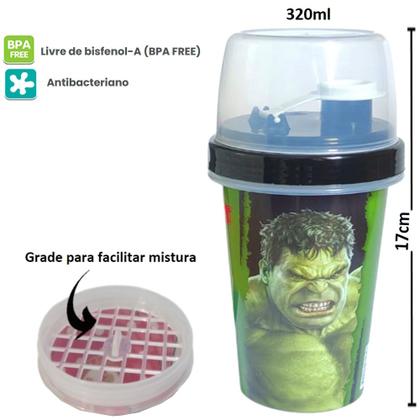 Imagem de Kit Porta Lanche Shakeira 320ml Hulk Escola Passeio Infantil