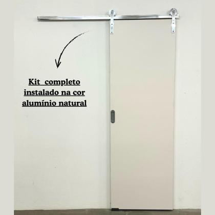 Imagem de Kit Porta Madeira 0,80x2,10m Primer + Trilho Correr 1,60m Escovado + Brinde - 319900130 + KTL-160E