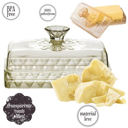 Imagem de Kit porta manteiga e queijeira de plástico Cristal âmbar Plasutil