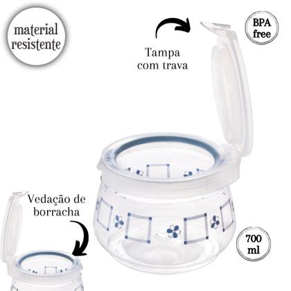 Imagem de Kit porta mantimentos 700ml, 1,1 litros e 1,9 litros azul Flip Plasutil