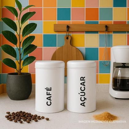 Imagem de Kit Porta Mantimentos Café Açucar Lata Metal Organizadora