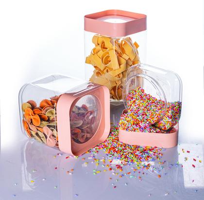 Imagem de Kit Porta Mantimentos Com 3 Peças Tampa De Rosca Empilhavel