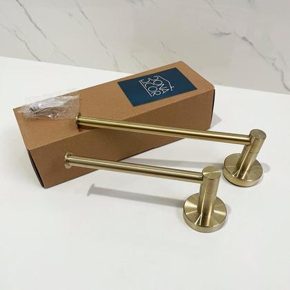 Imagem de Kit Porta Papel Higiênico E Toalha Rosto Inox Dourado Escovado Acessórios Para Parede Banheiro Toalheiro Reto Papeleira