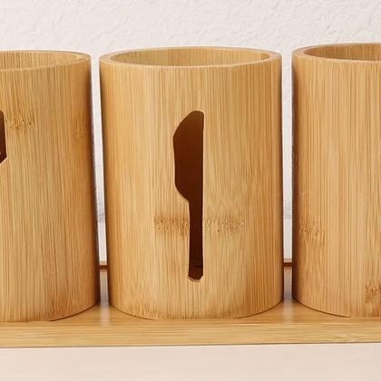 Imagem de Kit Porta Talheres Bambu 3 Unidades