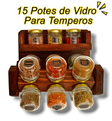 Imagem de Kit Porta Temperos de Parede Giratório Mini 15 Potes Vidro
