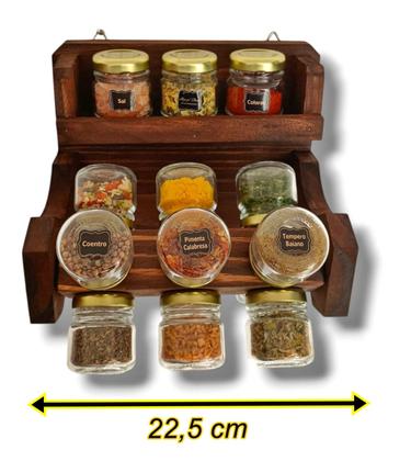 Imagem de Kit Porta Temperos de Parede Giratório Mini 15 Potes Vidro