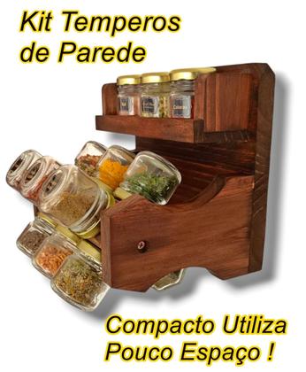 Imagem de Kit Porta Temperos de Parede Giratório Mini 15 Potes Vidro