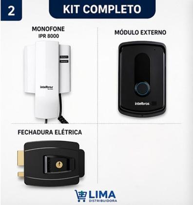 Imagem de Kit Porteiro Eletrônico Intelbras IPR 8010 Fechadura Elétrica 12V AGL  Interfone Completo Segurança Residencial