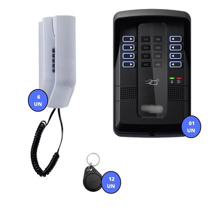 Imagem de Kit Porteiro Interfone Coletivo Eletrônico 06 Pontos Intelbras Com 12 Tags Predial Residencial