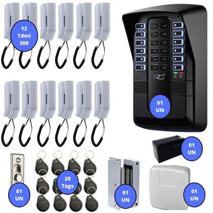Imagem de Kit Porteiro Interfone Coletivo Eletronico Para 12 Apartamentos 12 Pontos Completo Intelbras Tag Fechadura Eletroima