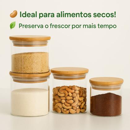 Imagem de Kit Pote De Vidro Com Tampa De Bambu 500ml Hermético Multiuso Overnight Marmita Sobremesa Dieta