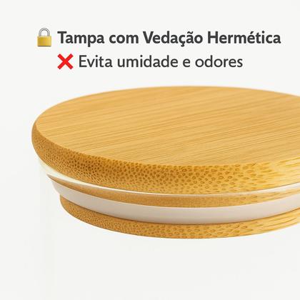 Imagem de Kit Pote De Vidro Com Tampa De Bambu 500ml Hermético Multiuso Overnight Marmita Sobremesa Dieta