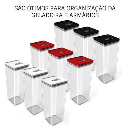 Imagem de Kit Pote Mantimento Hermético 3 Peças de 2,5L Organizador Cozinha Dispensa Acrílico Tampa Trava Quadrado Multiuso