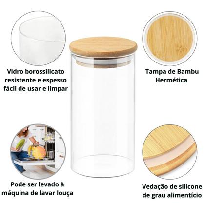 Imagem de Kit Potes De Vidro Hermético 550ml Tampa De Bambu 6 Peças