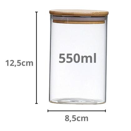 Imagem de Kit Potes De Vidro Hermético 550ml Tampa De Bambu 6 Peças