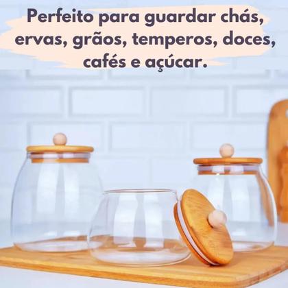 Imagem de Kit Potes de Vidro Hermético Bolinha com Tampa de Bambu e Silicone  Organizadores de Mantimentos