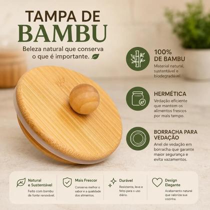 Imagem de Kit Potes de Vidro Hermético Bolinha com Tampa de Bambu e Silicone  Organizadores de Mantimentos