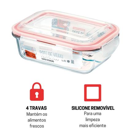 Imagem de Kit Potes De Vidro Herméticos 3 Peças Retangular 1050ml