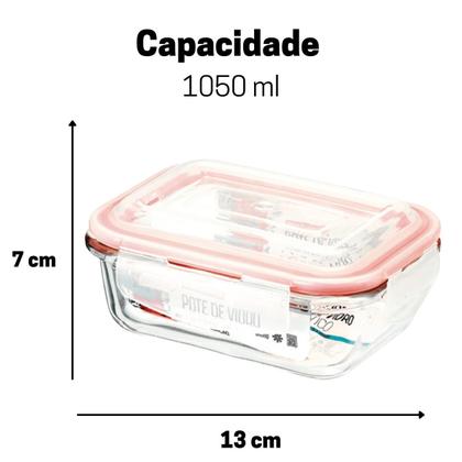 Imagem de Kit Potes De Vidro Herméticos 3 Peças Retangular 1050ml