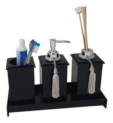 Imagem de Kit Potes Em Acrílico Para Banheiro 4 Pçs Luxo K15pt4 Preto