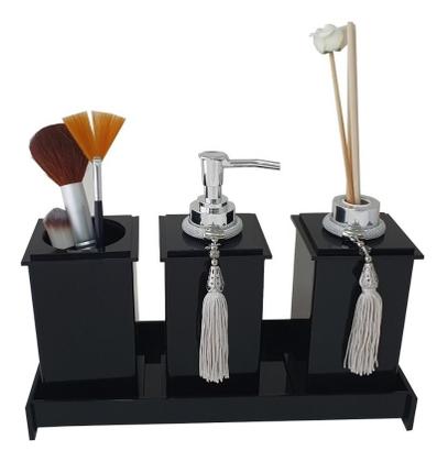 Imagem de Kit Potes Em Acrílico Para Banheiro 4 Pçs Luxo K15pt4 Preto