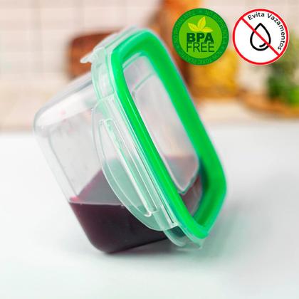 Imagem de Kit Potes Herméticos de Plástico com Travas para Alimentos 1L 3 peças Verde - Tritec