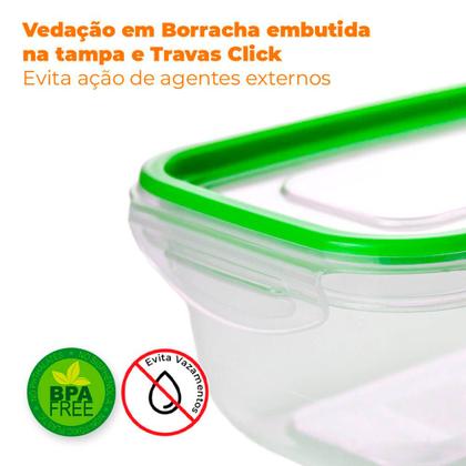 Imagem de Kit Potes Herméticos de Plástico com Travas para Alimentos 1L 3 peças Verde - Tritec