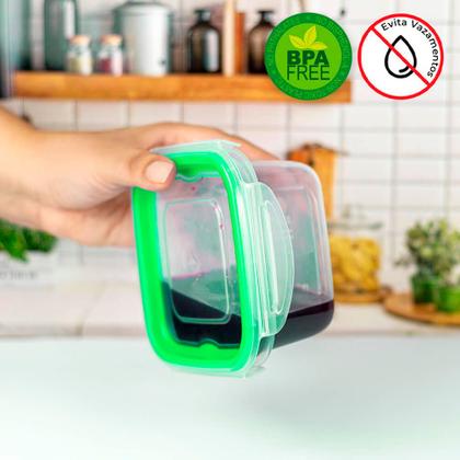 Imagem de Kit Potes Herméticos de Plástico com Travas para Alimentos 1L 3 peças Verde - Tritec