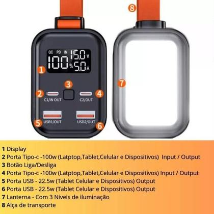 Imagem de Kit Powerbank Pineing carregador de 100w Com 30.000mha Compatível com Star Link Mini e Adaptador para Cabo PD 100w