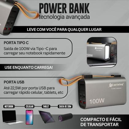Imagem de Kit Powerbank Pineing carregador de 100w Com 30.000mha Compatível com Star Link Mini e Adaptador para Cabo PD 100w