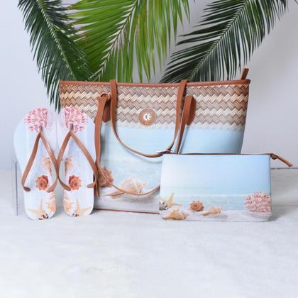 Imagem de Kit Praia Feminino Bolsa Chinelo Nécessaire  Estilo e Praticidade