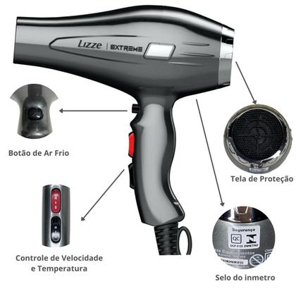 Imagem de Kit Prancha de Cabelo Profissional Lizze Extreme+Secador de Cabelo Profissional Lizze Extreme 2400W