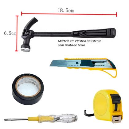 Imagem de Kit Prático com 5 Itens Estilete, Trena, Martelo, Chave e Fita Isolante BOM3403
