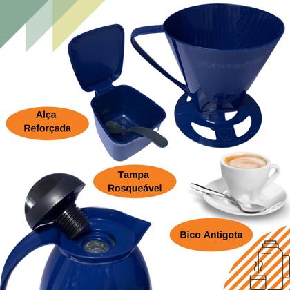 Imagem de Kit Prático Para Café Garrafa Térmica + Açucareiro 350 ML + Suporte Porta Filtro 102/103 Unitermi