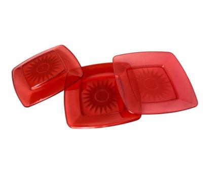 Imagem de Kit Prato Acrílico Quadrado Resistente Vermelho 15Cm- 30Un