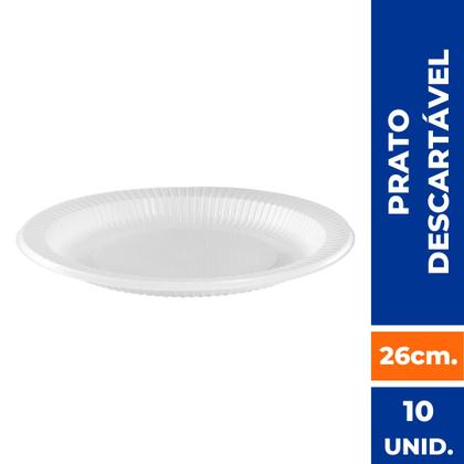 Imagem de Kit Prato Descartável 26 Cm PR26 BR 10 Un Reforçado Branco Para Festas Eventos Lanches