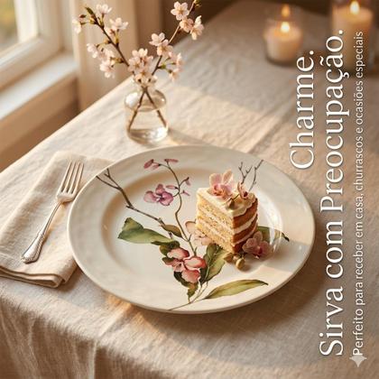 Imagem de Kit Pratos 22cm Pequeno Plástico Melamina Floral Decorativo