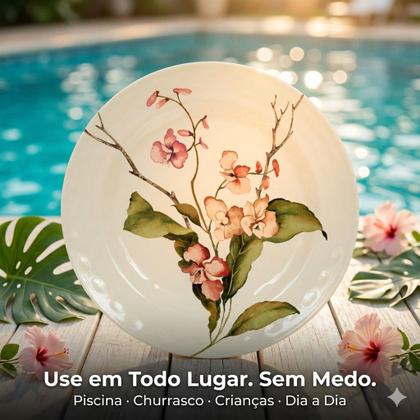 Imagem de Kit Pratos 22cm Pequeno Plástico Melamina Floral Decorativo