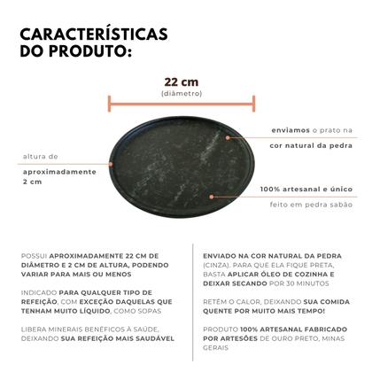 Imagem de Kit Pratos Pedra Sabão Artesanal 22 cm Retêm Calor Saudável