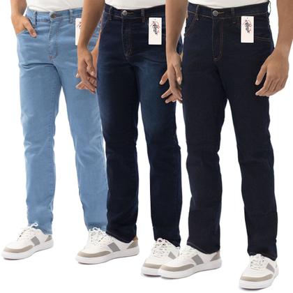 Imagem de Kit Premium 3 Calça Jeans Masculina  Elastano Lycra 