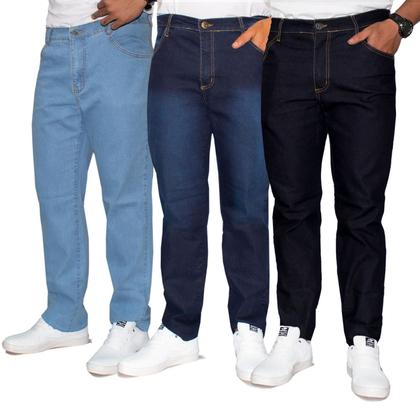 Imagem de Kit Premium 3 Calça Jeans Masculina  Elastano Lycra 