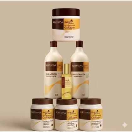 Imagem de Kit Premium 7 Itens Trio Cronograma + Shampoo 1L, Cond. 1L Máscara 500g Reparador 50ml