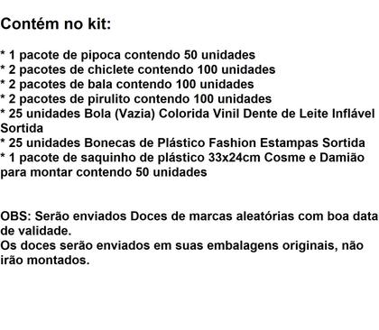 Imagem de Kit Premium Cosme e Damião Doces + Brinquedos p/ 50 Pessoas