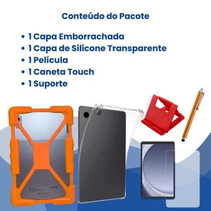 Imagem de Kit Premium para Galaxy Tab A9 8.7: Capa Dupla (Emborrachada + Silicone), Película, Caneta Touch e Suporte