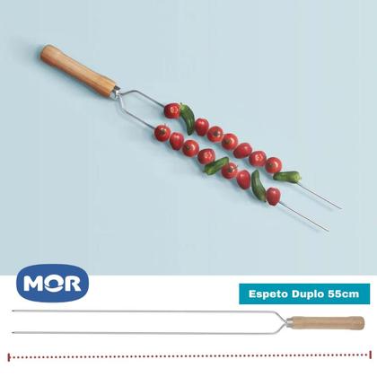 Imagem de Kit Preparo Churrasco Grelha e Espetos 55cm 3 Simples e 3 Duplo Cabo Madeira p/ Churrasqueira Mor